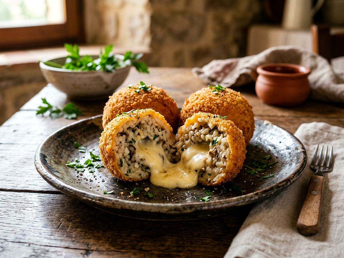 Arancini con boletus y corazón de scamorza ahumada