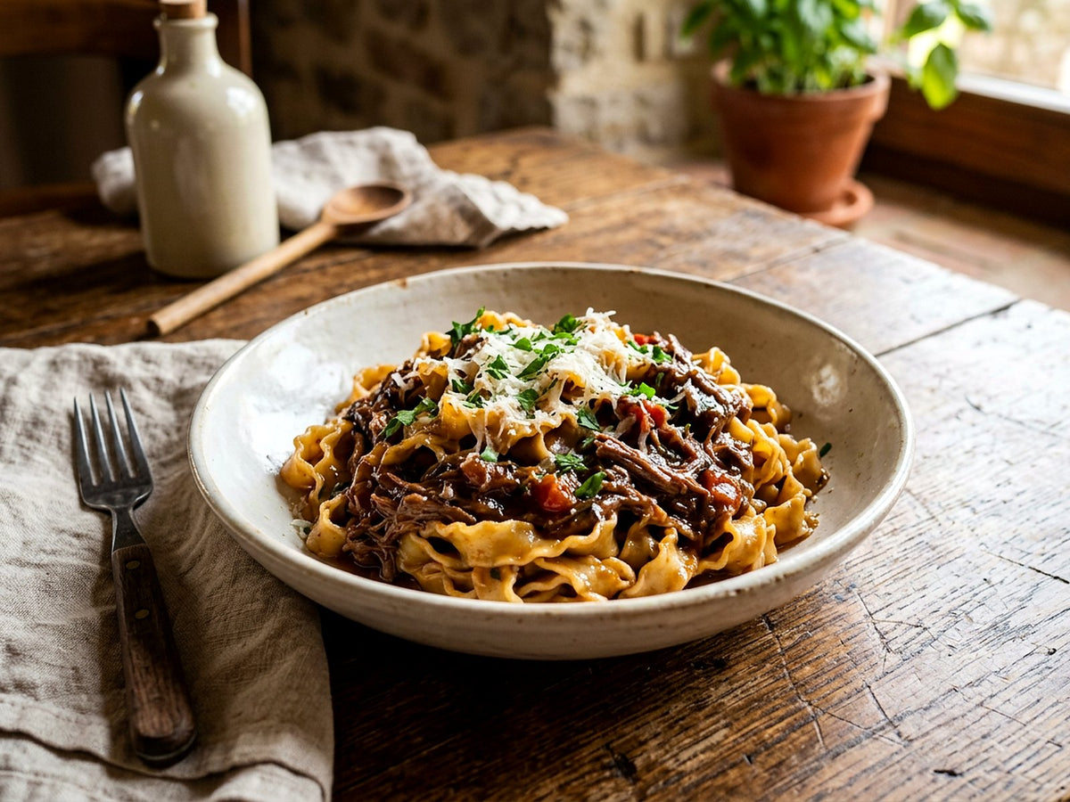 Fettuccine ricce mit Stracotto vom Rind