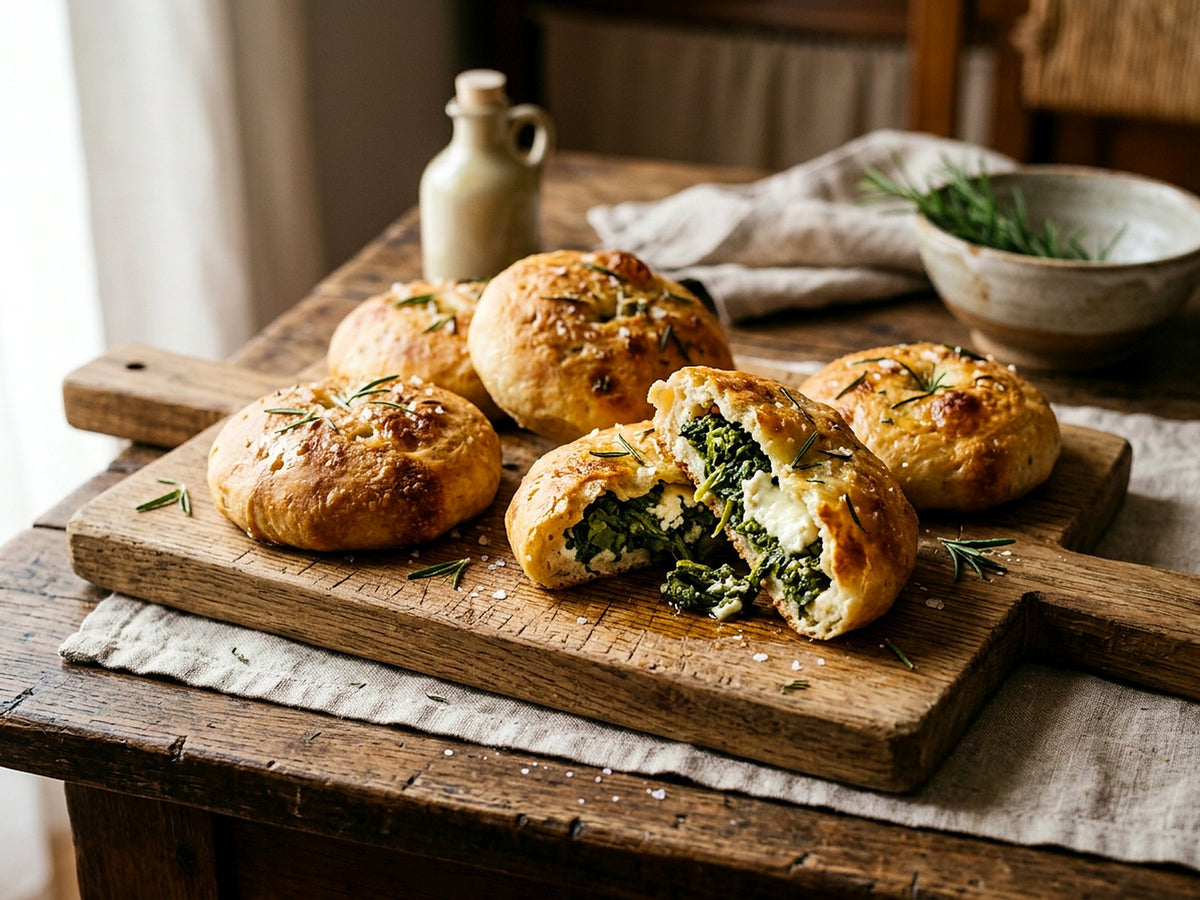 Focaccine gefüllt mit friarielli und Ricotta