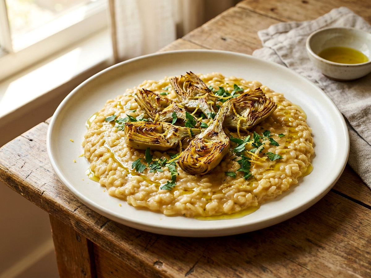 Risotto mit gegrillten Artischocken und Zitrone