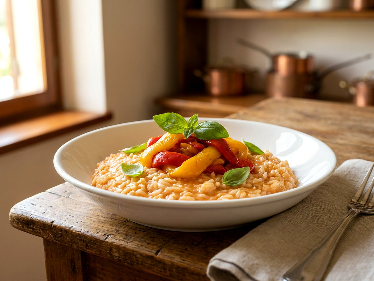 Risotto mit gegrillten Paprika und Basilikum
