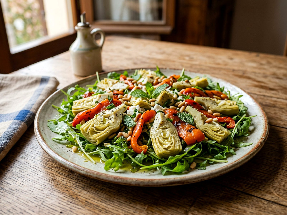 Römischer Artischockensalat mit gegrillter Paprika und Rucola