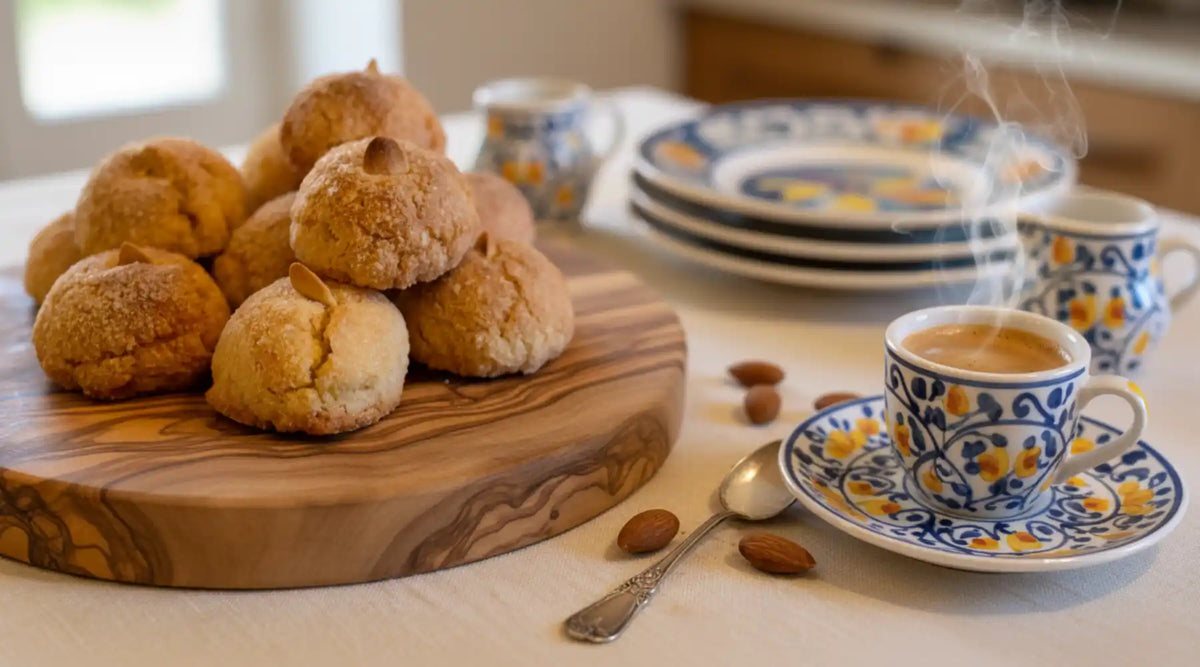 Gros plan sur la texture craquelée d’un amaretti sarde