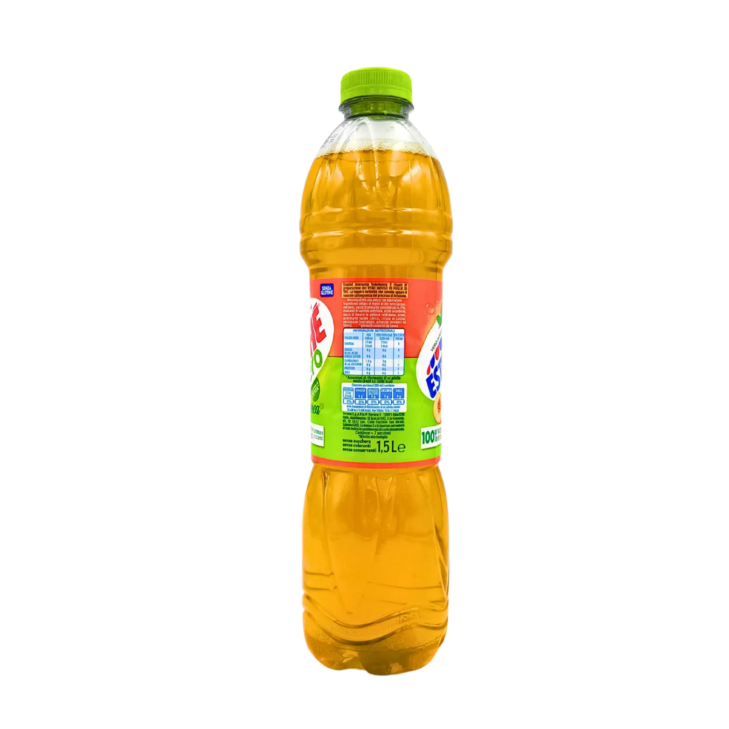 1,5L Flasche Estathé Zero Pfirsich ohne Zucker, erfrischendes Getränk mit schwarzem Tee von Ferrero mit Süßstoffen.