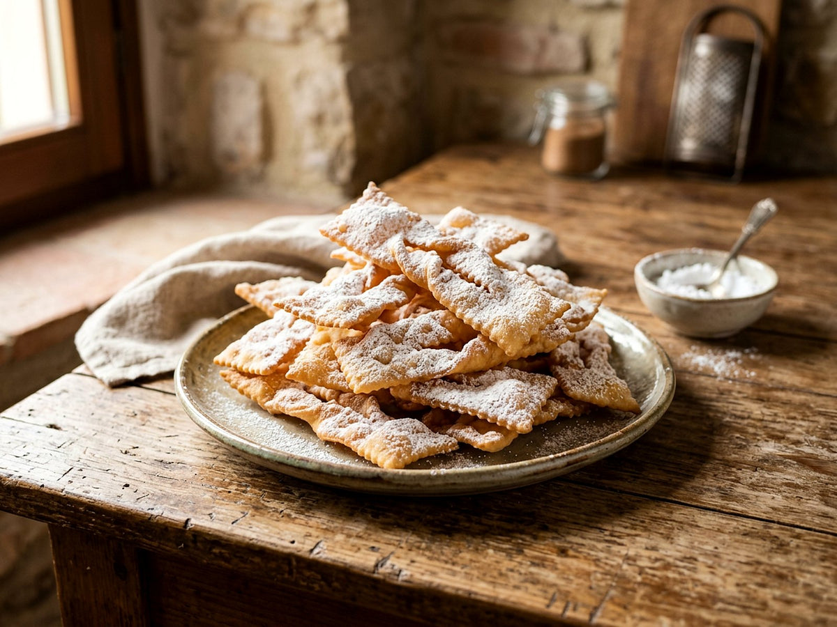 Oven-baked chiacchiere with olive oil and white wine