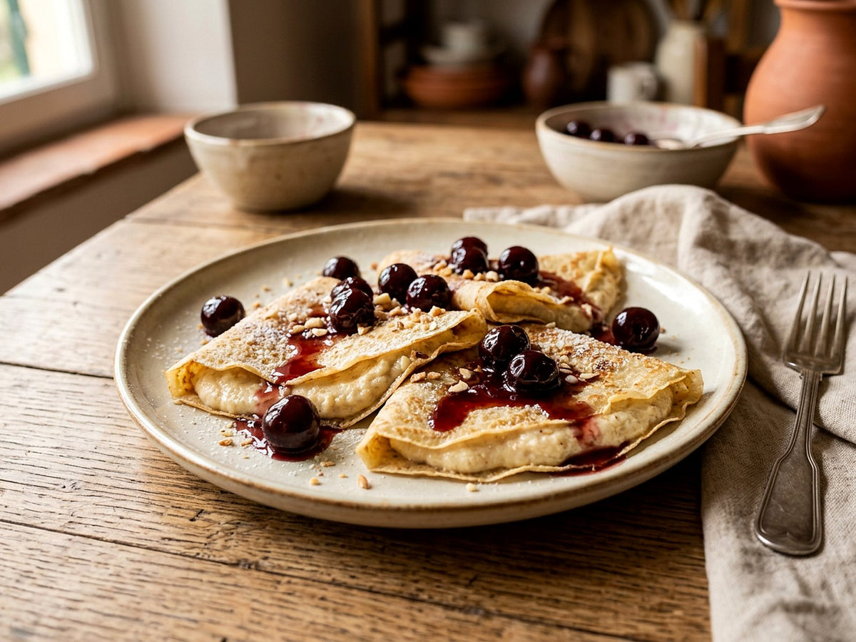 Crespelle met amandelcrème en amarena-kersen