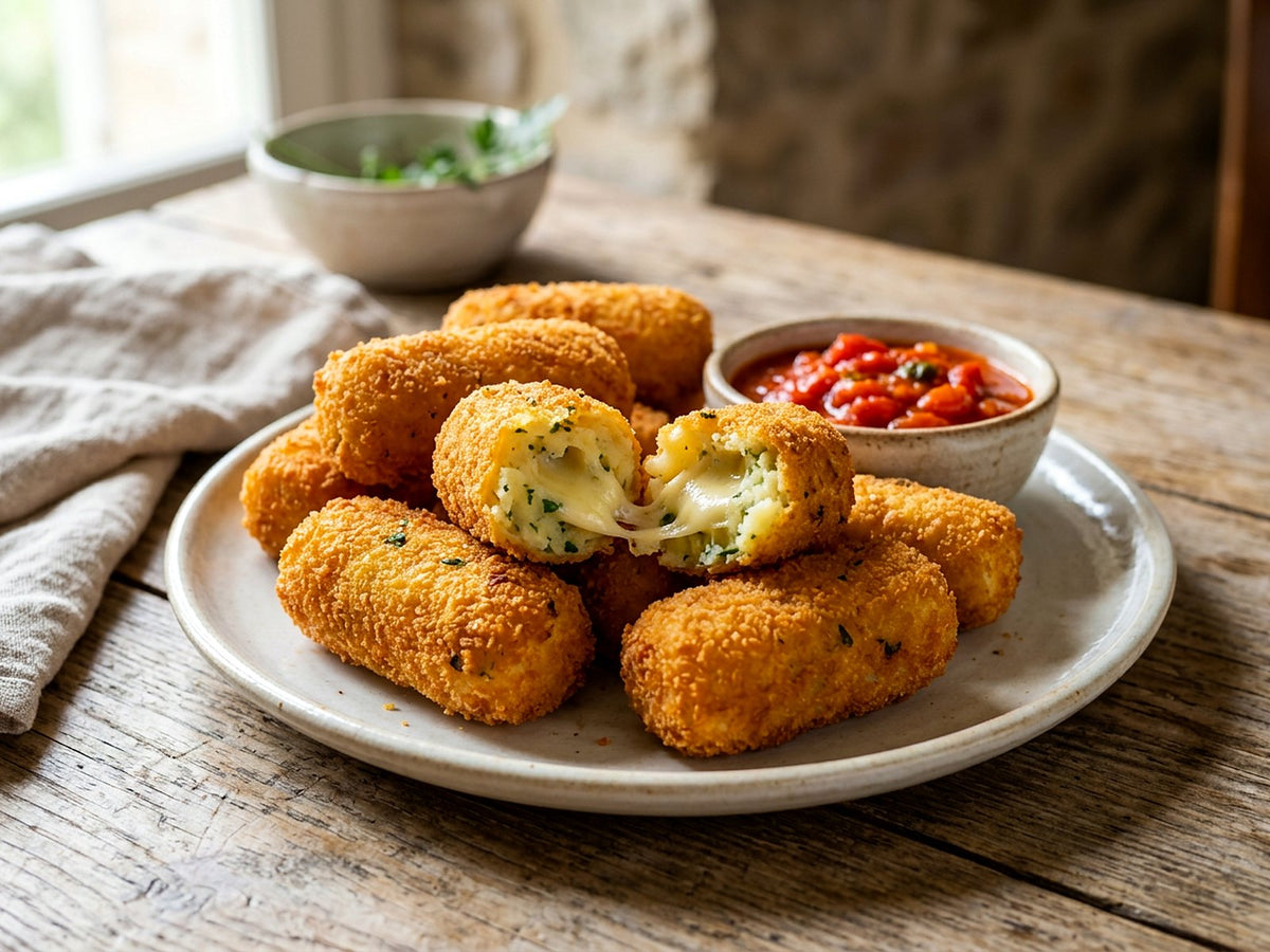 Kartoffelkroketten in Grissini-Kruste mit Scamorza-Kern