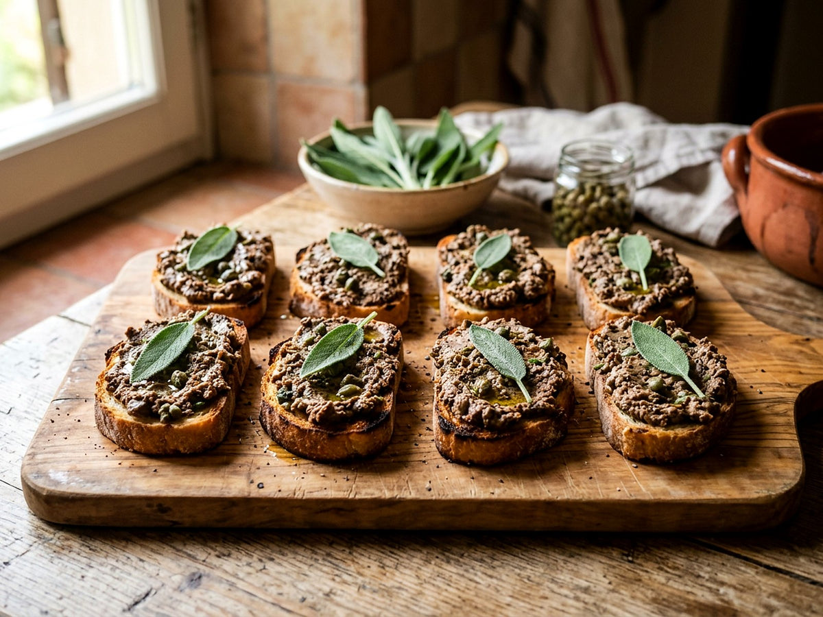 Tuscan crostini with chicken livers, capers and anchovies