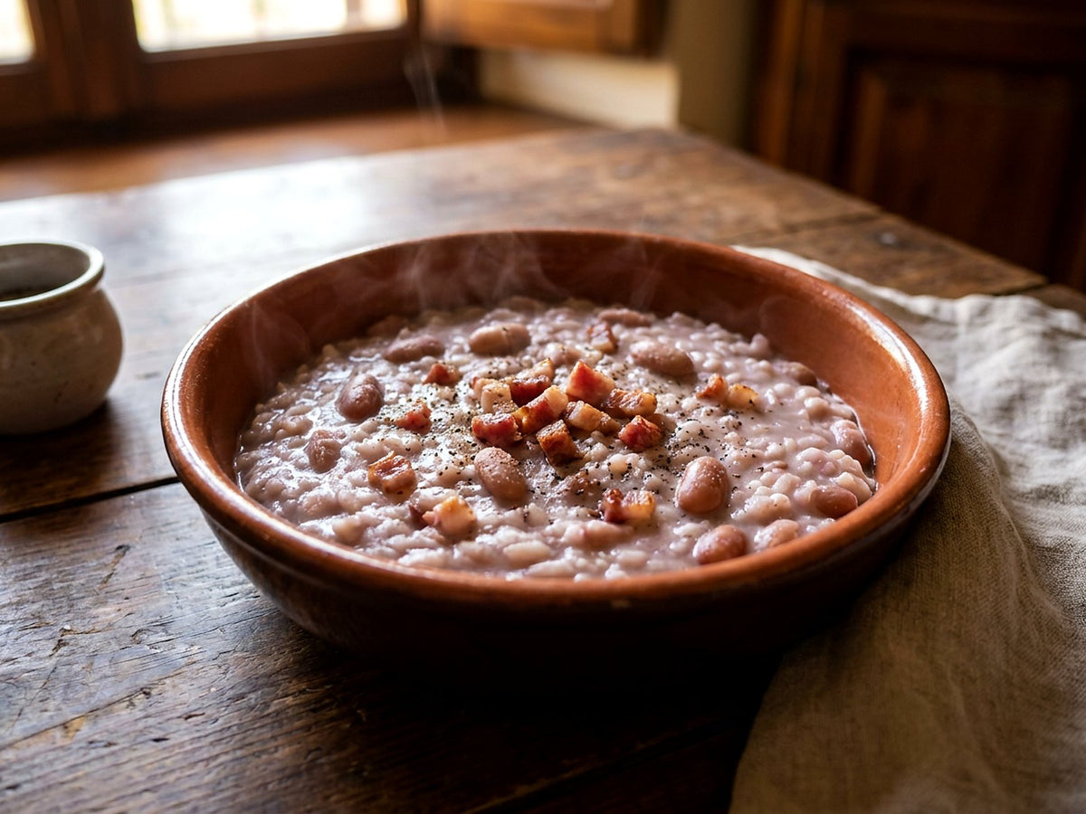 Panissa, risotto con alubias borlotti y salami