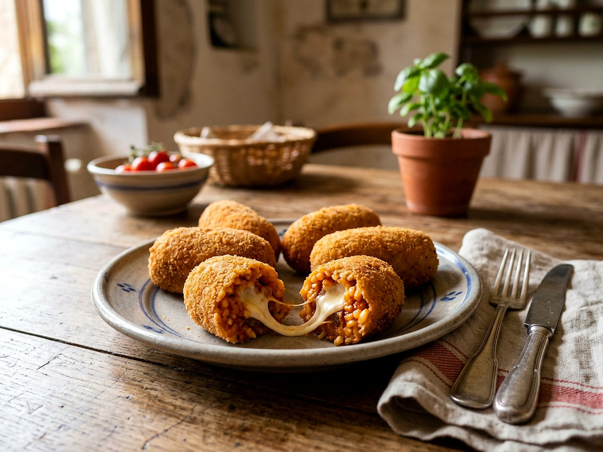 Romeinse supplì met tomaat en een hart van mozzarella