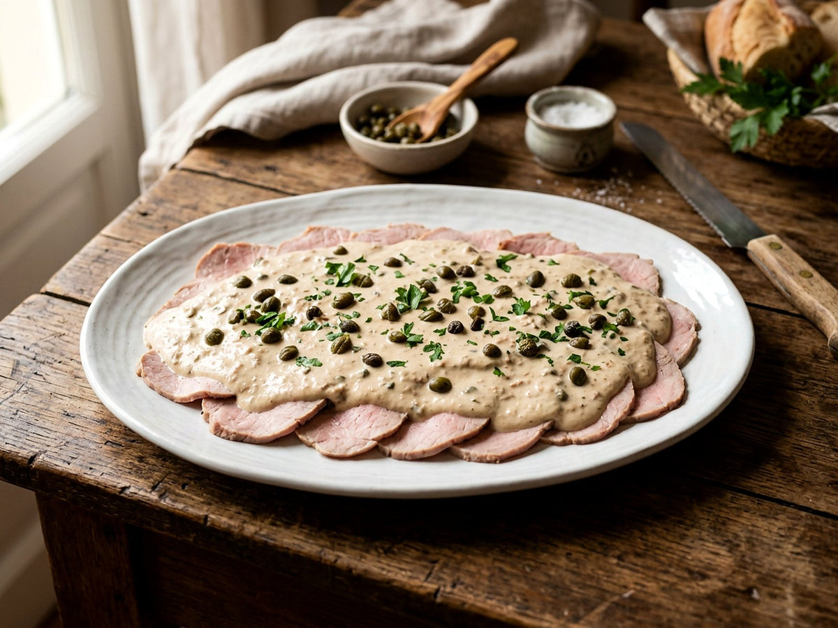 Vitello tonnato con crema di tonno e capperi