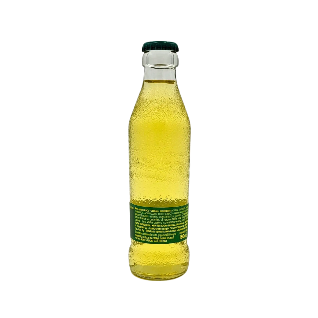 Bouteille de Cedrata Tassoni, limonade italienne au cédrat de Calabre, 18cl, rafraîchissante et pétillante aux nuances fruitées.