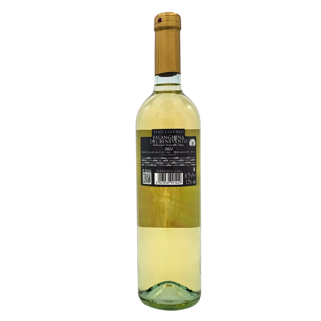 Bouteille de vin blanc Falanghina Beneventano IGT Piantaferro 75cl avec étiquette.
