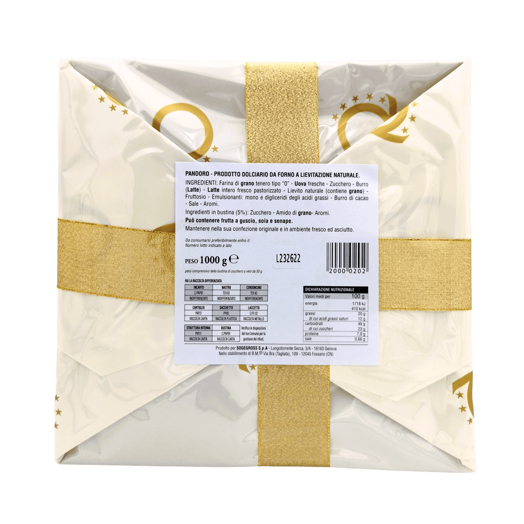 Natuurlijke zuurdesem pandoro 1kg met de hand verpakt, Kersttoetje met vanillesmaak uit Verona, authentiek product.