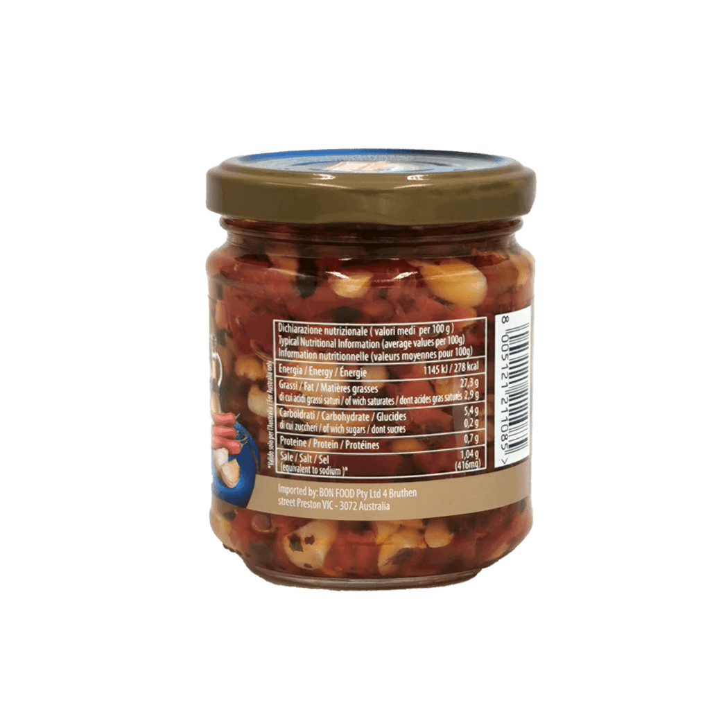 Sauce à l’ail Huile Piment Divella en gros plan - Pot avec mélange piquant et épices naturelles